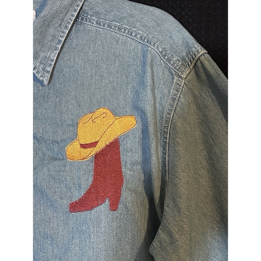 Vintage Womens Denim Western Themed Embroidered Port Authority Shirt Large USA - Picture 3 of 10